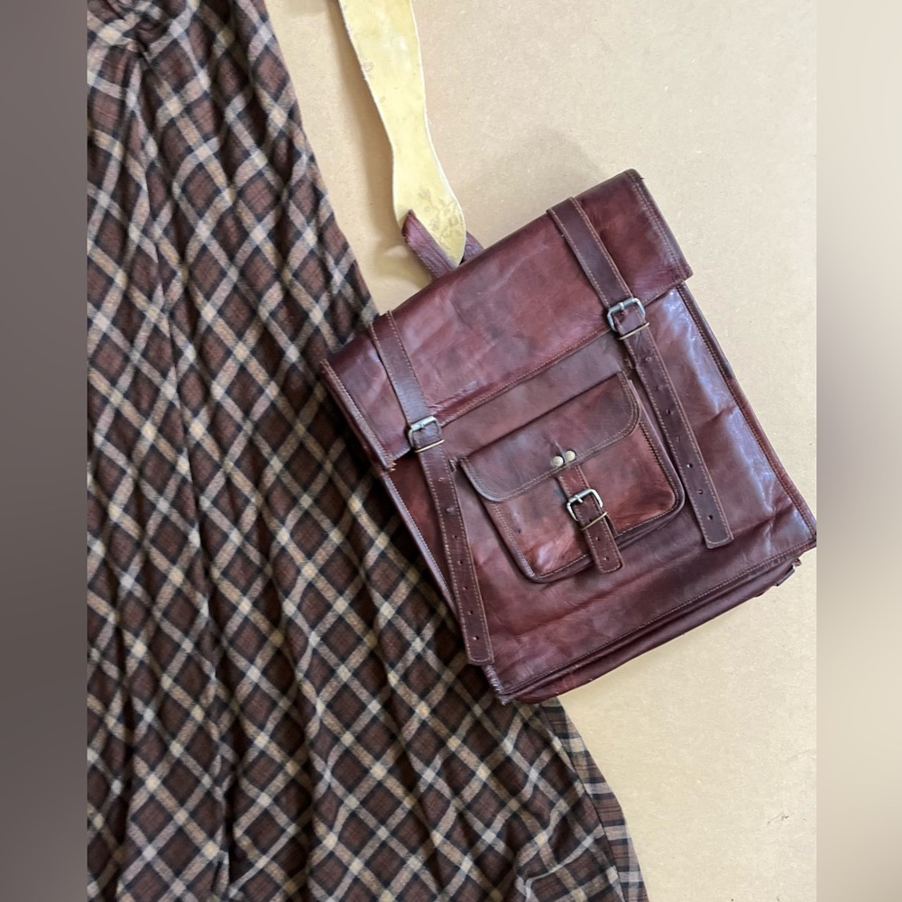 Vintage Brown Genuine Leather Unisex Backpack Roll Top Rucksack Student